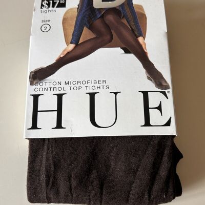 New In Original Package HUE Cotton Microfiber Control Top Tights Espresso Size 2